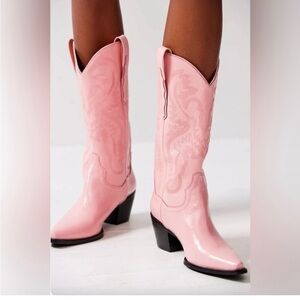 Free people 8.5 pink cowboy boots worn once. Have original box